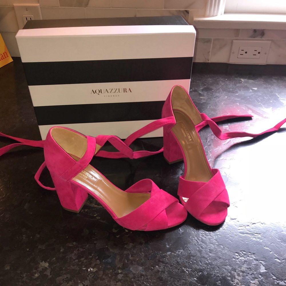 SOLD! Aquazzura Suede Block Heel Ankle Tie Sandal